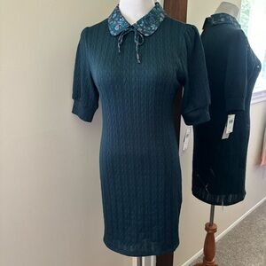 KINGSTON GREY Mini Dress Cable knit Pullover Peter Pan Collar Teal Juniors Large